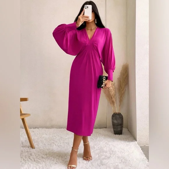 SOLD-Women’s Shein Batwing Sleeve Split Back Fitted Maxi Dress - Picture 1 of 3